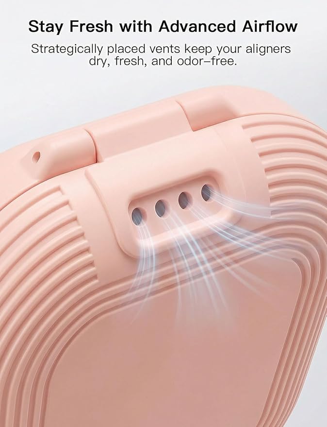 Retainer Case with Vent Holes, Aligner Case for Invisalign, Portable Aligner Kit, Removable Silicone Liner, Orthodontic Storage Box Secure Magnetic Closure for Travel - Pink