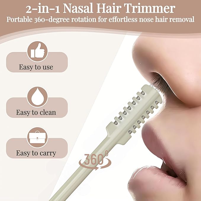 2026 Upgraded 2-in-1 Nasal Hair Cutter, 360° Rotating Double-Sided Blade, Washable Portable Grooming Tool for Men & Women, Travel Essential, 3Pack (Beige)