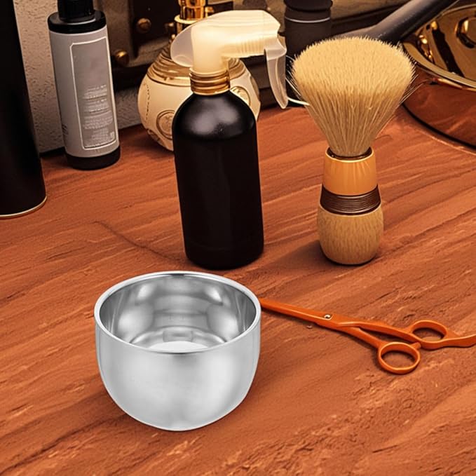 TEHAUX 2pcs 200ml Stainless Steel Metal Shaving Soap Bowl Double Layer Shaving Lather Container for Men Wet Shave Bathroom Accessories