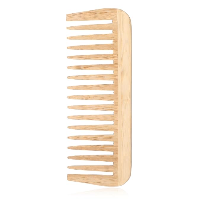 Bamboo Wide Tooth Comb, Large Hair Detangling Comb, Natural wooden combs for Hair, Beard, Mustache, Travel-Friendly, Hand Polished, No Handle Design