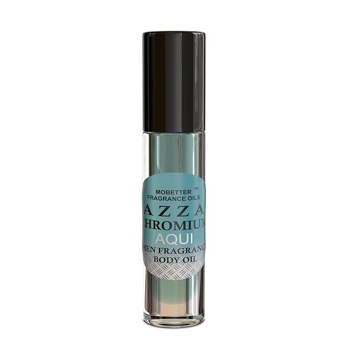 MOBETTER FRAGRANCE OILS AZZA CHROMIUM AQUI Men Cologne Body Oil 1/3 oz roll on Glass Bottle