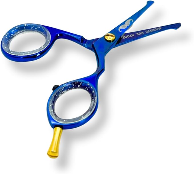 Rounded-Tip Trimming Scissors for Men – Stainless Steel High Carbon Beard, Mustache, and Ear Hair Grooming Scissor (Blue (Round-Tip))