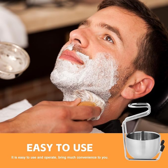 Stainless Steel Shaving Stand & Bowl Set Adjustable Safety Razor Holder Men's Bathroom Grooming Organizer