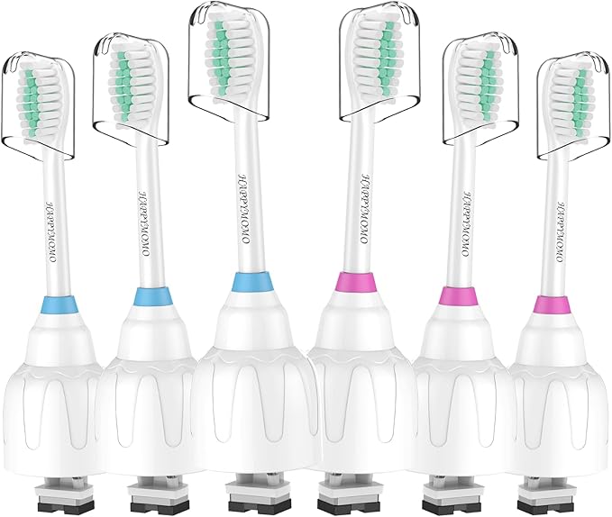 Replacement Toothbrush Heads for Philips Sonicare E-Series/Essence/Xtreme/Elite and Other Screw-on Models, 6 Pack, Medium Soft Dupont Bristles