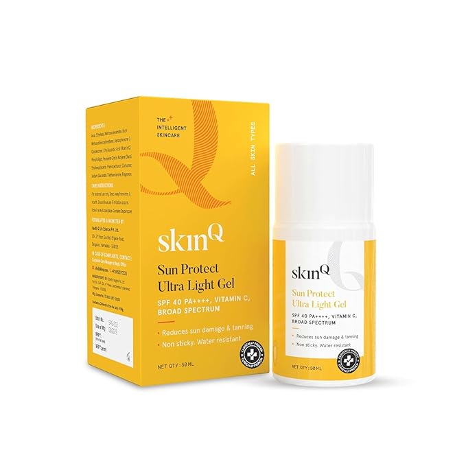 S-kin.Q Sunscreen for Men & Women 50ml with Vitamin C, SPF 40 & Broad Spectrum PA++++ | Sun Protect Ultra Light Gel suitable for All Skin Types | Lightweight, Non-Sticky & Water-Resistant