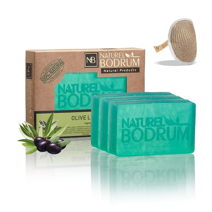 Turkish Olive Leaf Oil Organic Soap Bar for Women and Men, Pack of 3 Glycerin Soap Bars - Balancing & Hydrating Bar Soap with Olive Leaf Extract - Natural & Vegan Spa Gift, for All Skin Types