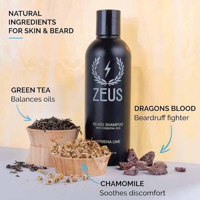 ZEUS Beard Shampoo, Cleansing & Moisturizing with Green Tea & Natural Ingredients to Soften - 8 oz. (Made in USA) Vanilla Rum