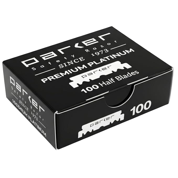 Parker Safety Razor, Premium Platinum Single Edge Razor Blades, 100 Count - For Professional Barber, Shavette and Disposable Blade Straight Razors