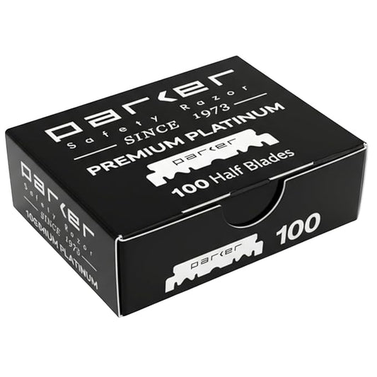 Parker Safety Razor, Premium Platinum Single Edge Razor Blades, 100 Count - For Professional Barber, Shavette and Disposable Blade Straight Razors
