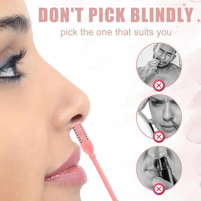 12pcs 2 in 1 Nasal Hair Cutter, 360 Rotating Nose Hair Trimmer for Men Women Double Sided Nose Hair Cleaner with Ear Picker Portable Manual Nostril Hair Removal Tool (Pink)