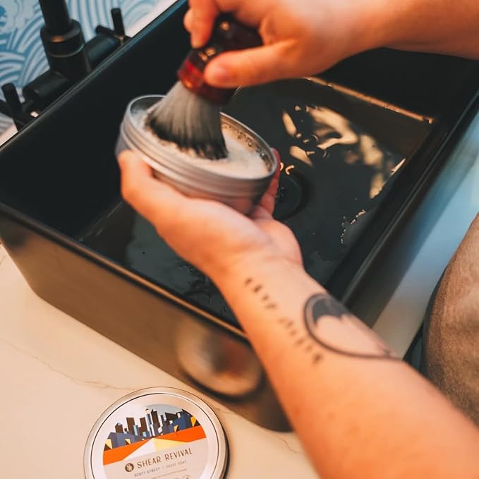 Shear Revival Scott Street Shave Soap for Men and Women - Smooth Shave, Moisturizes + Protects, Rich Lather, Reduces Redness, 4oz (Bay + Lime)