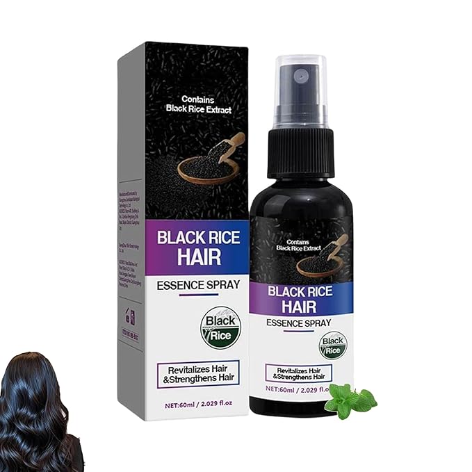 Black Rice Water Hair Growth Spray, Hair Growth Serum for Hair Loss Dry Damaged Hair, Deep Moisturizing Strengthening Thickening Smooths Shine Hair Frizz Control For Women Men (1pcs)