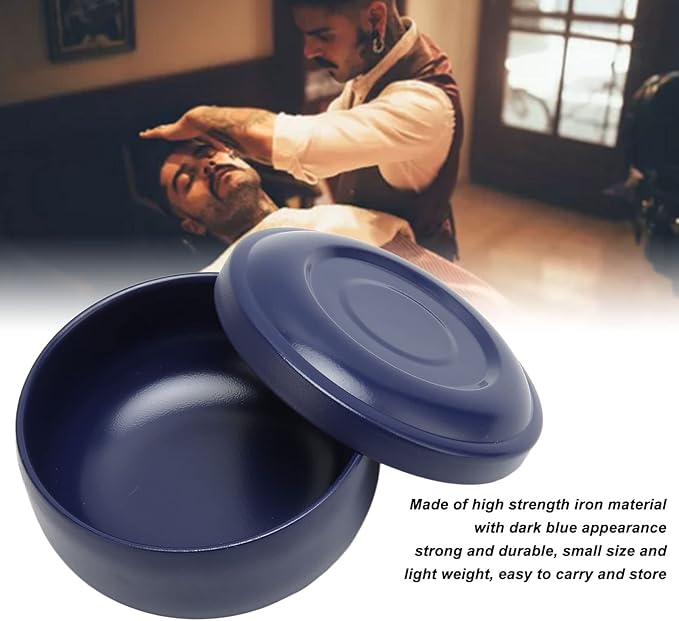 Brrnoo Men Shaving Soap Bowl with Lid, Shaving Bowl for Shaving Cream, Wet Shaving Kit Addition, Dark Blue Shaving Soap Cream Bar with Cover