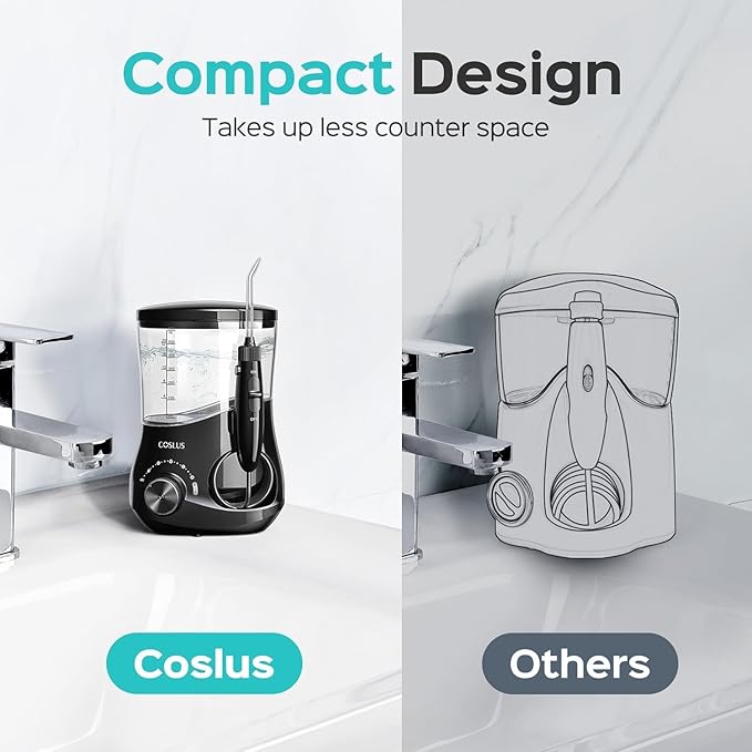 COSLUS E1 Professional Water Flosser for Teeth: 12 Pressure Settings Electric Dental Pick for Tooth Cleaning, Sensitive Gums, Braces, Oral Care - Home Use, 4 Jet Tips for Multiple Users, Family