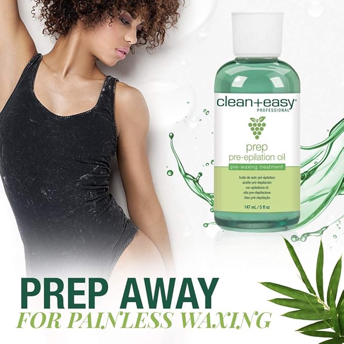 Clean + Easy Pre Wax Oil - Prepares the Skin for Hard Wax Application - Pre Waxing Treatment with Soybean and Grapeseed Oil, 5 oz