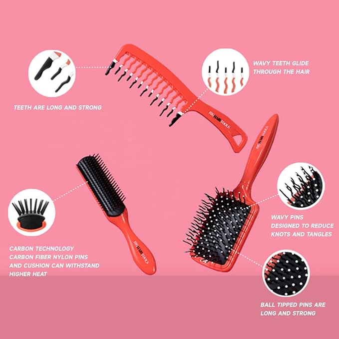 Big Hair Tools, Extra Large Paddle Brush, Cushion Hair Brush, Wavy Pins Reduce Knots and Tangles for Curly, Wavy, Long, Thick Hair