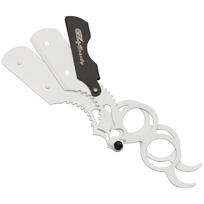 G4 Vision Universal Replaceable Half Blade Straight Razor with 100 Blades, Professional Double Ring Barber Single Edge Shave Razor (White)