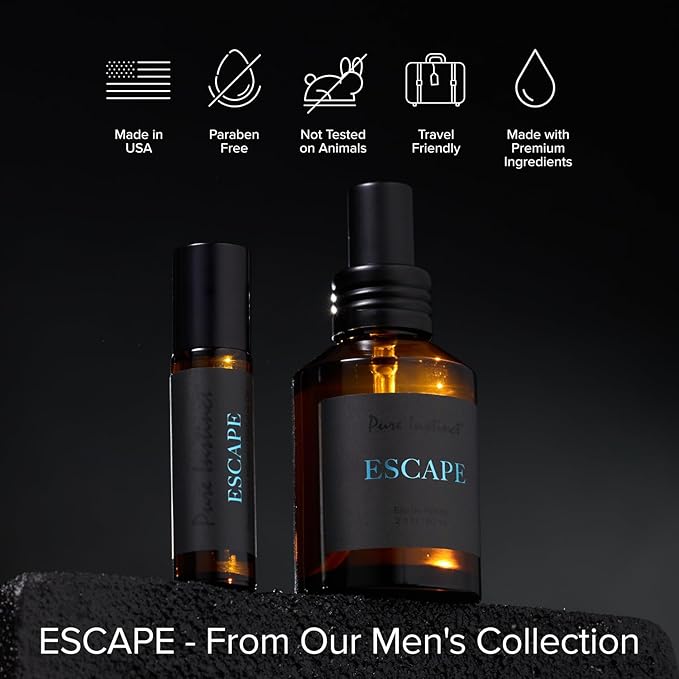 Pure Instinct ESCAPE The Original Pheromone Infused Essential Oil Perfume Cologne - Men's Collection - TSA Ready (Roll On Bottle 0.34 Fl. Oz./10.2mL)