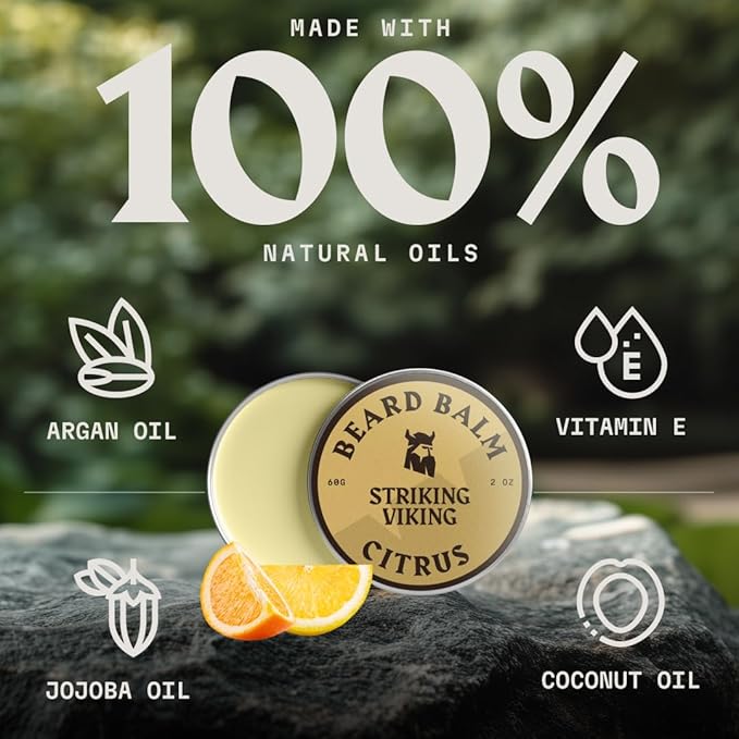 Striking Viking Beard Balm for Men - 2 Fl Oz, Pack of 1, Citrus - Travel Beard Softener - Flexible Styling & Mustache Conditioner