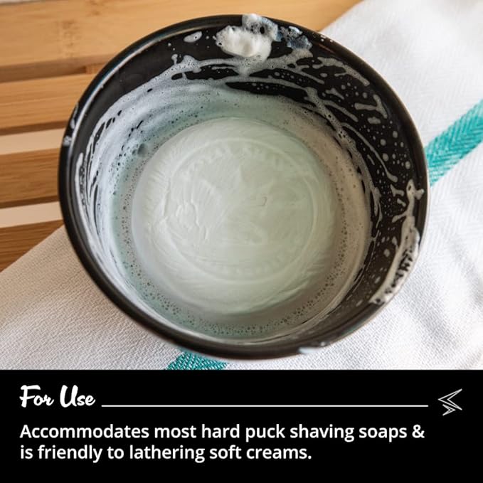 ROYAL SHAVE Ceramic Textured Shaving Bowl – Shave Soap & Shaving Cream Dish, Textured for Rich Lather – LARGE (Black)