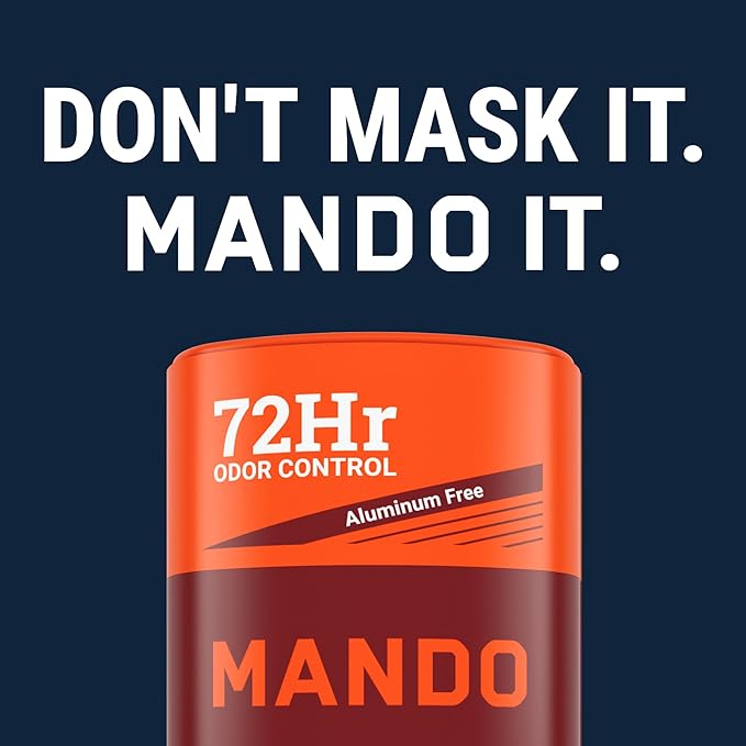 Mando Whole Body Deodorant 3 pc System - 2.6oz Smooth Solid Stick, 5.0oz 4in1 Acidified Cleansing Bar, & 15ct Deodorant Wipes - Aluminum & Baking Soda Free Odor Control - 3 pc Bundle (Bourbon Leather)