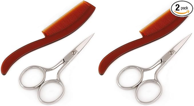 Italy Mustache Scissors and USA Comb Set (Pack of 2)