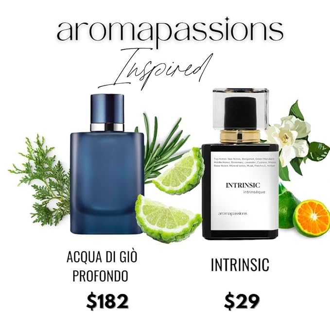 aromapassions INTRINSIC | Inspired by G.A. ACQUA DI GIO PROFONDO | Perfume for Men | Extrait De Parfum | Long Lasting Dupe Clone Essential Oils Fragrance | Perfume De Hombre | (30 ml / 1 Fl Oz)