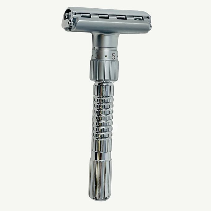 G.B.S Men's Heavy Duty Long Handle Adjustable Double Edge Safety Razor Stainless Steel Construction, Ergonomic Handle, Comes with Free 10 Blade Refills