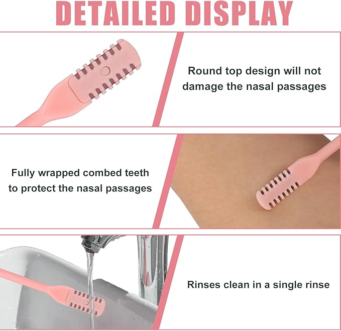 3pcs 2 in 1 Nose Hair Trimmer, 360° Rotating Nasal Hair Cutter Clipper Double Sided Nose Hair Cleaner Portable Manual Nostril Hair Removal Tool with Ear Picker for Men Women (Pink)