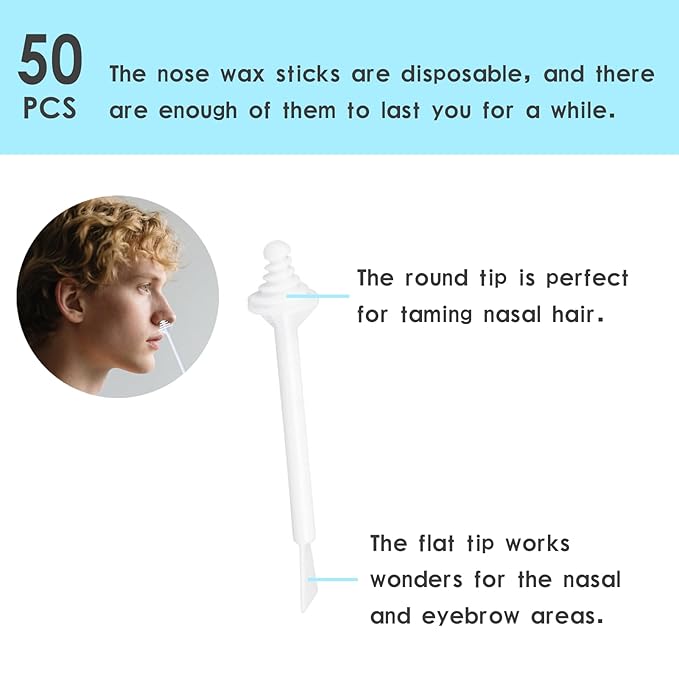 62 PCS Nose Wax Sticks Kit with Disposable Spatulas for Nostril Cleaning and Ear, Face, and Hair Removal for Men and Women. Painless application.