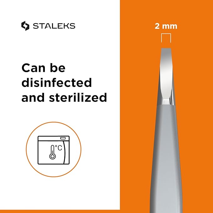 Staleks Pro EXPERT 10 Eyebrow Tweezers Type 2 – Narrow Straight Tips – Stainless Steel – For Thin Eyebrow Shaping – Professional Quality