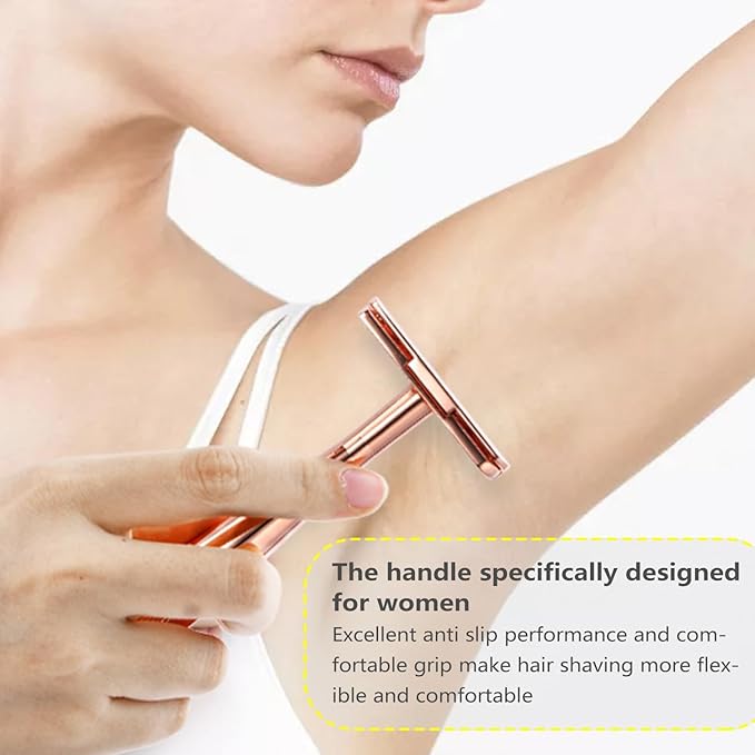 Safety Razor - Single Blade Razors for Women&Men with 10 Single Edge Razor Blades,Reusable Metal Razor with Scrap Blade Recycling Suitable for Body, Armpits, Bikini, Legs Shaving