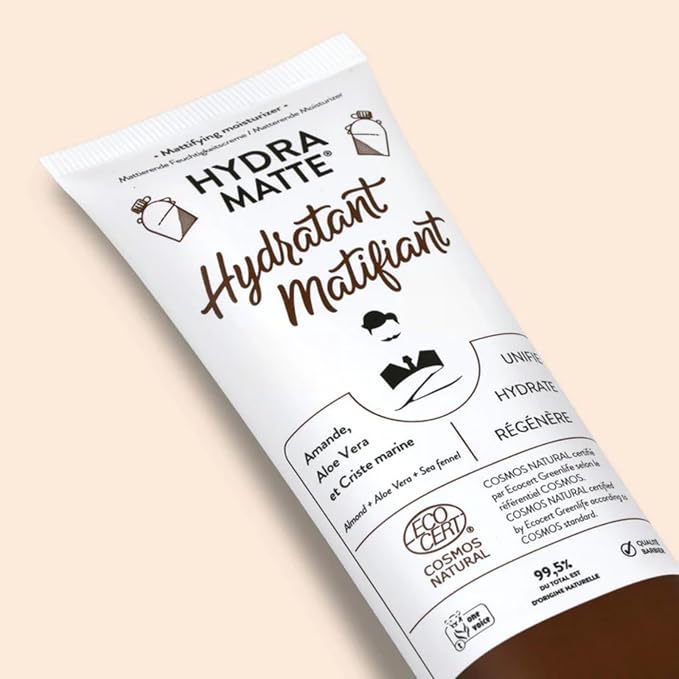 Mattifying Moisturizer Face Cream Hydra Matte Hydrating Facial With Aloe Vera, Sweet Almond Oil, Sea Samphire Deep Hydration, Nourishes Eliminates Shine Non-greasy Made in France 75ml