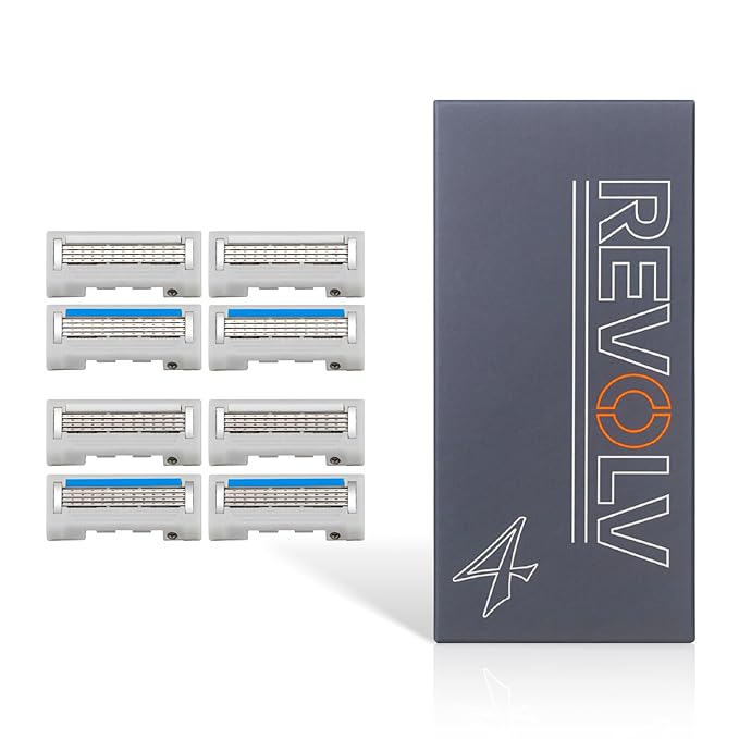 REVOLV - Dual-Sided Cartridge Refills - For REVOLV Men’s Razor - Premium Razor Blades - For a Closer, Smoother Shave - Safe on Sensitive Skin - 4 Pack