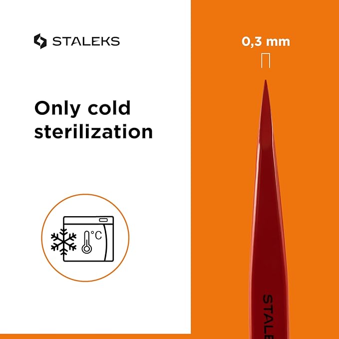 STALEKS PRO Expert 11 Type 5r Professional Eyebrow Tweezers (Red) – Pointed Stainless Steel for Spot Correction & Ingrown Hair Removal