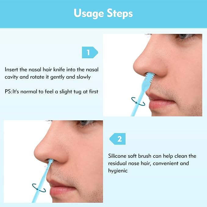 5Pcs 2-in-1 Nasal Hair Cutter, Double-Sided Nose Hair Trimmer Upgrade, 360° Rotating Manual Nose Trimmer Portable with Soft Cleaning Brush for Women and Men (Blue)