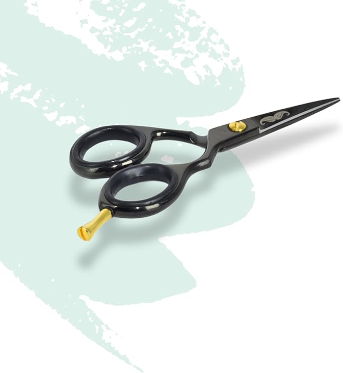 Rounded-Tip Trimming Scissors for Men – Stainless Steel High Carbon Beard, Mustache, and Ear Hair Grooming Scissor (Black-Pointy-Tip)