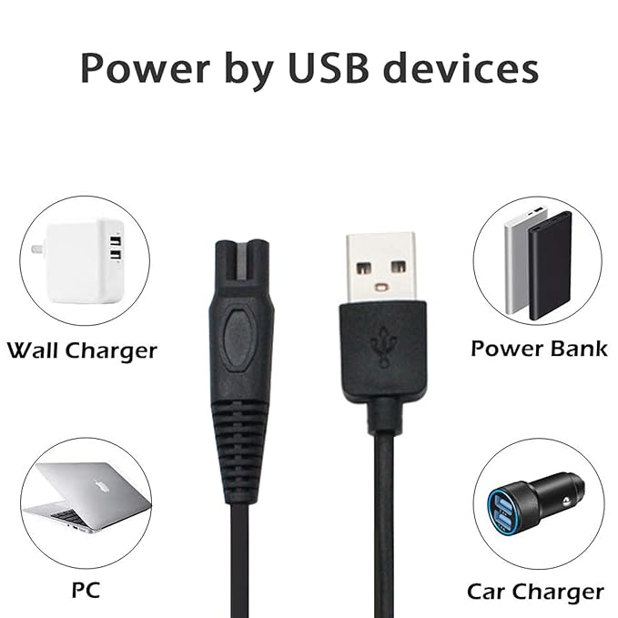 Shaver Charger Cord for KEMEI KM-1910 Electric Shaver Replacement Power Cord Beard Trimmer Electric Razor 5V USB Cable With Cleaning Brush