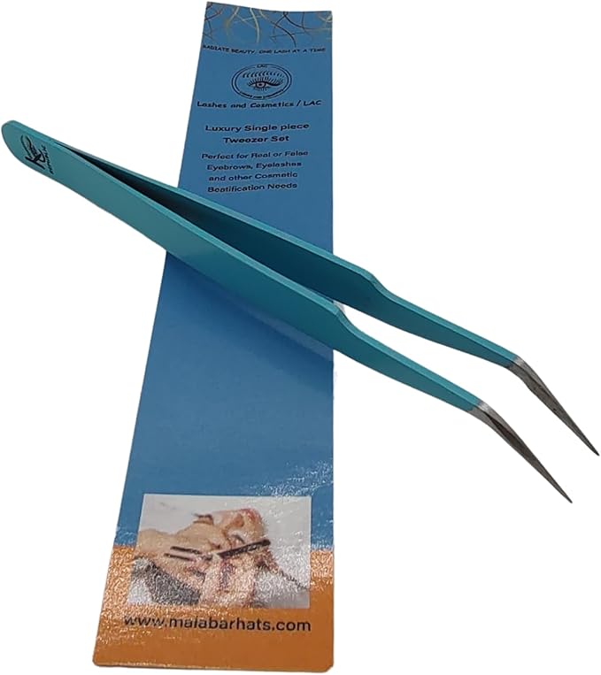 Blue Curved Professional Tweezer Great For Eyebrow, Eyelash, Facial, Ear, Nose & Ingrown Hair Remover Treatment. Make Perfect Eyebrow Shapes (Blue)