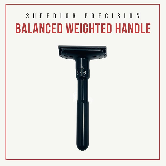G.B.S Double Edge Safety Razor – Premium Black Steel Shaving Razor with Weighted Handle, Leather Travel Case & 10 DE Blades – Smooth, Close, and Comfortable Shave for Men