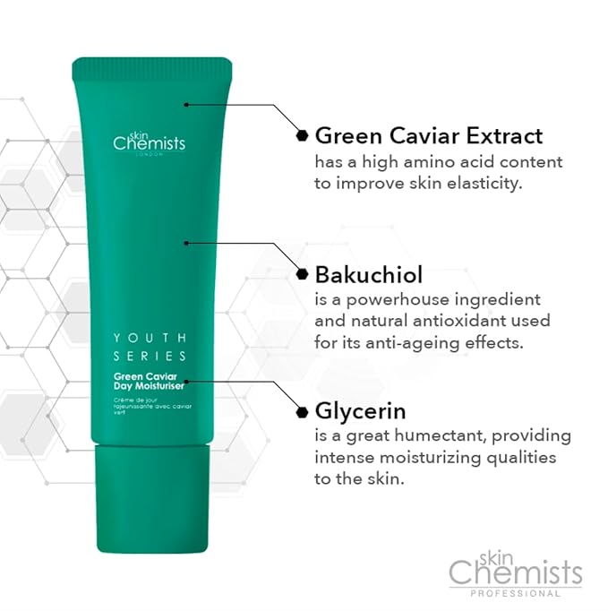 skinChemists Green Caviar ‘Sea Grapes’ Facial Day Moisturizer with Vitamin C, Vitamin A and Bakuchiol for smooth younger looking skin - Made in the USA (2 Pack)