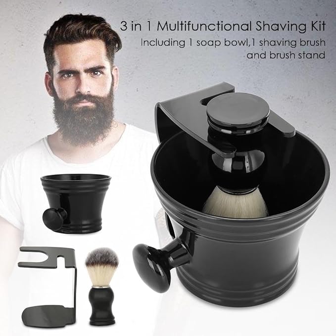 Shaving Kit for Men, 3 IN 1 Shaving Brush Set with Brush Stand & Soap Bowl