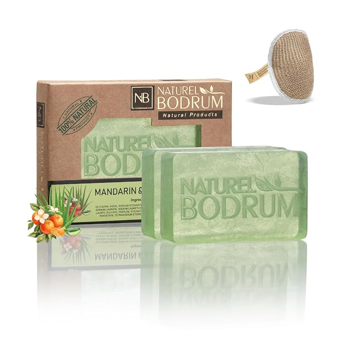 Mandarin and Aloe Vera Organic Soap Bar for Women and Men, Pack of 2 Glycerin Soap Bars - Soothing Facial & Body Bar Soap with Collagen-Boosting Citrus Oils - Natural Spa Gift, for All Skin Types