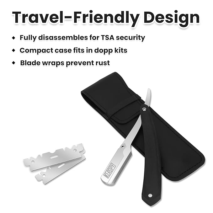 Shavette Straight Razor Kit for Men - Stocking Stuffers Gifts for Dad, Husband, Boyfriend - Professional Barber Straight Edge Razor with Black Wooden Handle for a Close, Smooth Shave & Beard Shaping