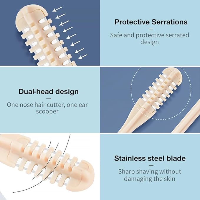 Nasal Hair Cutter, Manual 360° Rotating Nose Hair Trimmer Removal Razors with Ear Picker,2 in 1 Double Sided Nose Hairs Knife Portable Removal Tool for Women Men (B-Khaki/4pcs)