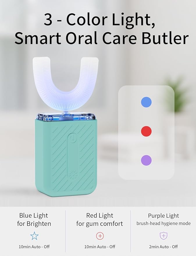 U-Shaped Electric Toothbrush, Food-Grade Silicone, IPX7 Waterproof, Magnetic Contact Charging