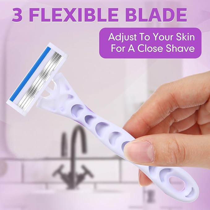 48 Count Women's Disposable Razors Bulk Purple 3 Blade Sensitive Skin Bikini Line Razor for Bathing Hotel Travel