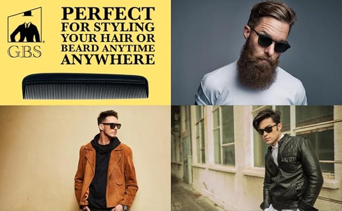 GENTS 15 for Men's Hair Black Pack Pocket Size Beard & Mustache Combs Unbreakable 15 All Fine Sideburns for Travel Effortless Glide Peak Comfort Bag Packing Fine Tooth