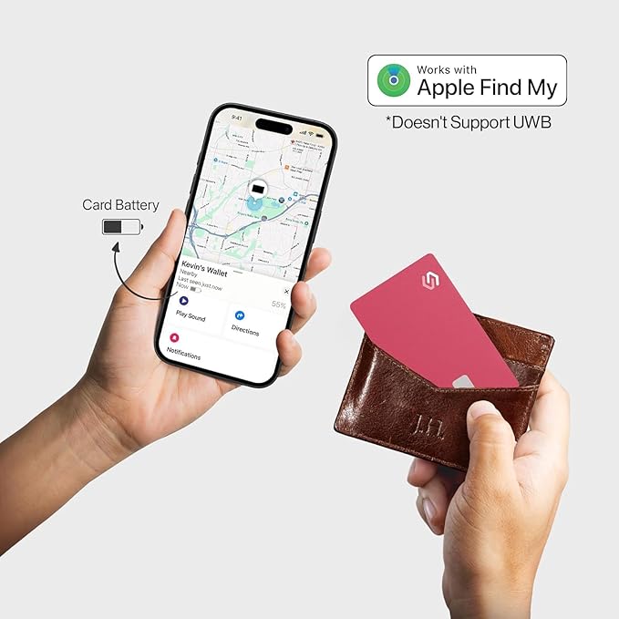 SPOTMINDERS Valentines Day Gifts for Her Apple MFi Certified Credit Card Wallet Tracker PRO Pink (iOS Only) 0.07in Works with Apple Find My Rechargeable Tracking Card for Women IP68 Slim Item Finder