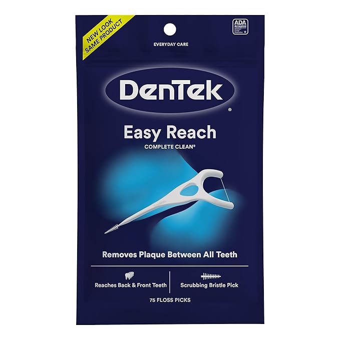 Dentek Complete Clean Easy Reach Floss Picks, Break & Shred-Proof Dental Floss Picks, 75 Count